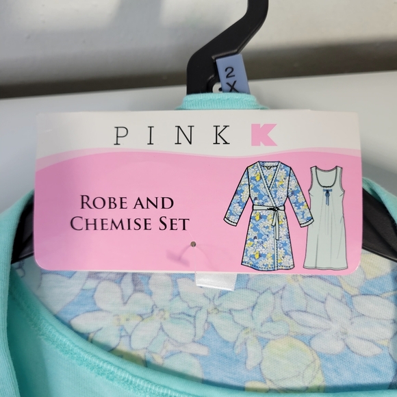 NWT Vintage Pink by Kmart Robe/Chemis Set Teal Floral Size 2XL Cotton Poly Blend - Picture 5 of 12